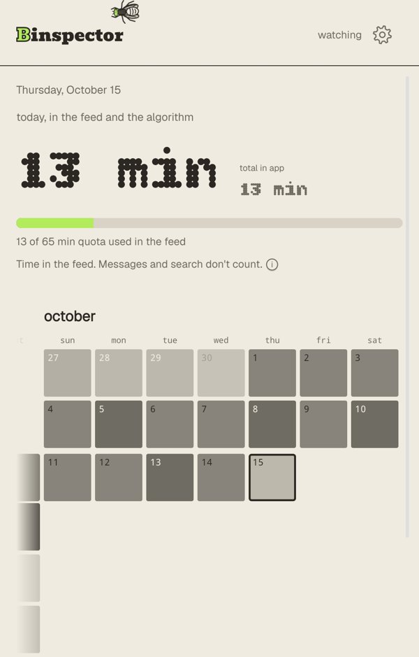 Binspector home with the month calendar